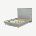 Lamas Double Bed, Wolf Grey Wool with Oak Legs