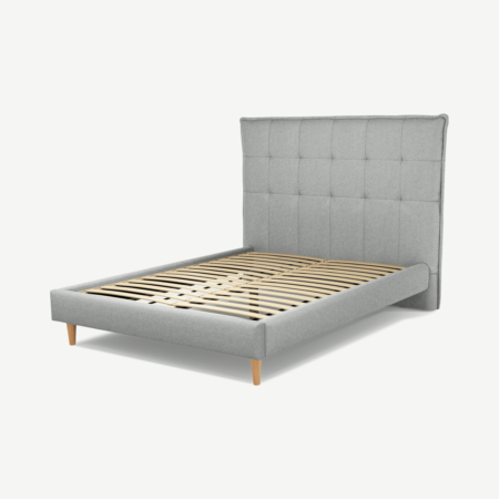 Lamas Double Bed, Wolf Grey Wool with Oak Legs