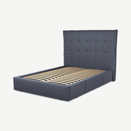 Lamas Double Bed with Storage Drawers, Navy Wool