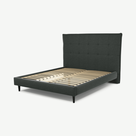 Lamas King Size Bed, Etna Grey Wool with Black Stained Oak Legs