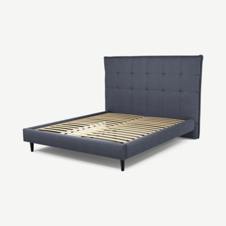 Lamas King Size Bed, Navy Wool with Black Stained Oak Legs