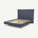 Lamas King Size Bed, Navy Wool with Oak Legs