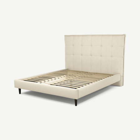 Lamas King Size Bed, Putty Cotton with Black Stained Oak Legs
