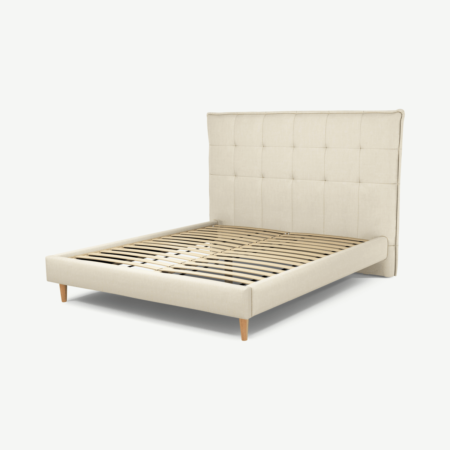 Lamas King Size Bed, Putty Cotton with Oak Legs