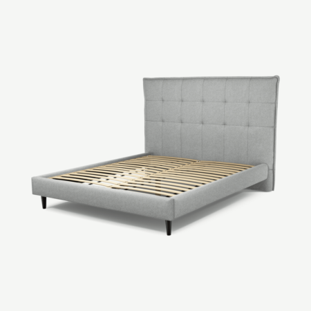 Lamas King Size Bed, Wolf Grey Wool with Black Stained Oak Legs