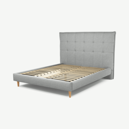 Lamas King Size Bed, Wolf Grey Wool with Oak Legs