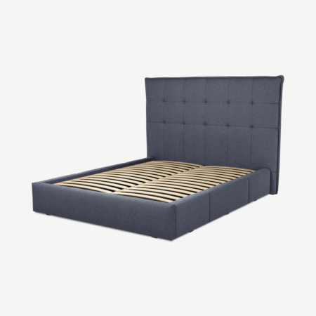 Lamas King Size Bed with Storage Drawers, Navy Wool