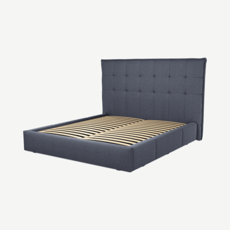 Lamas Super King Size Bed with Storage Drawers, Navy Wool