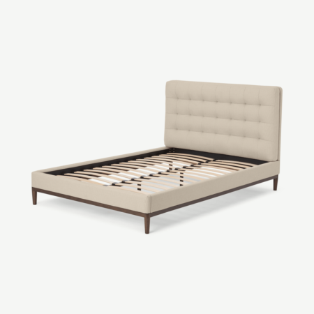 Lavelle Double Bed, Soft Barley Weave & Walnut Stain Legs