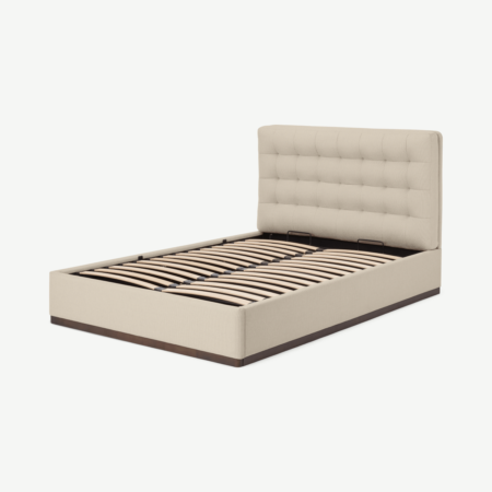 Lavelle Double Ottoman Bed, Soft Barley Weave & Walnut Stain Plinth