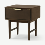 Mallory Bedside Table, Walnut Stained Oak & Brass