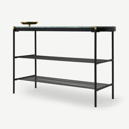 Masa Shoe Storage Console, Green Marble & Brass