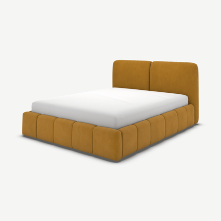 Maxmo Double Bed with Storage Drawers, Dijon Yellow Cotton Velvet