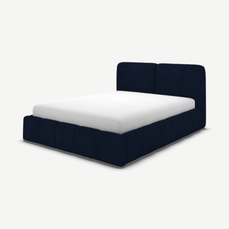 Maxmo King Size Bed with Storage Drawers, Prussian Blue Cotton Velvet