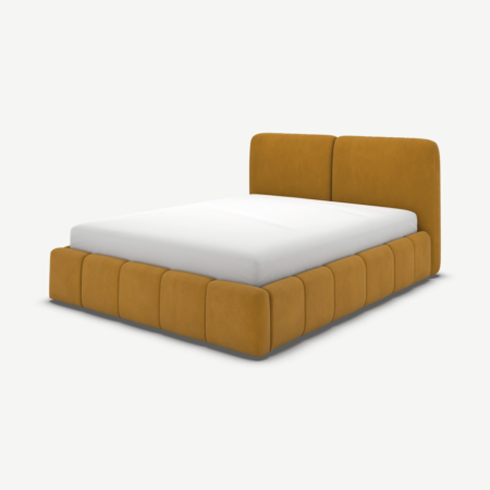 Maxmo King Size Ottoman Storage Bed, Dijon Yellow Cotton Velvet