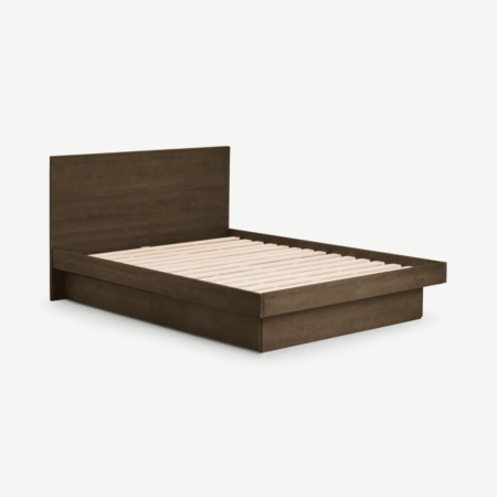 Meiko Super King Size Bed with Drawer Storage, Walnut Stain Pine