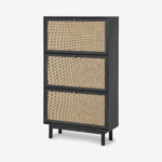 Pavia Double Shoe Storage, Natural Rattan & Black Wood Effect
