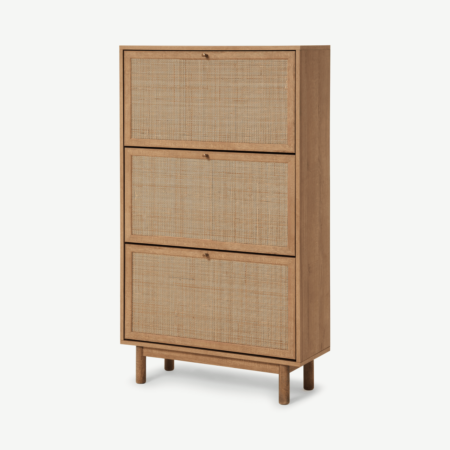 Pavia Double Shoe Storage, Natural Rattan & Oak Effect