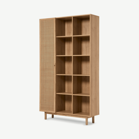 Pavia Shelving Unit, Natural Rattan & Oak Effect