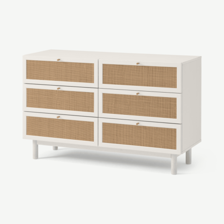 Pavia Wide Chest of Drawers, Natural Rattan & White Oak Effect