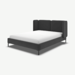 Ricola Double Bed, Ashen Grey Cotton Velvet with Black Legs