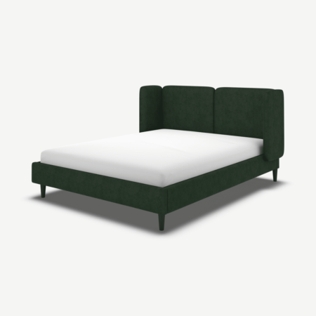 Ricola Double Bed, Bottle Green Velvet with Black Stained Oak Legs