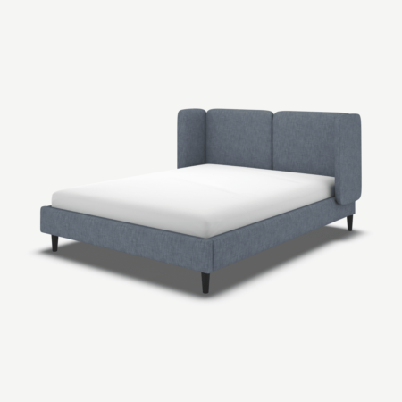 Ricola Double Bed, Denim Cotton with Black Stained Oak Legs