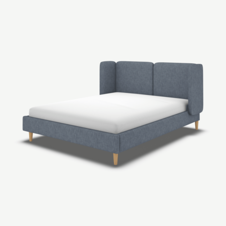 Ricola Double Bed, Denim Cotton with Oak Legs