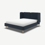 Ricola Double Bed, Dusk Blue Velvet with Oak Legs