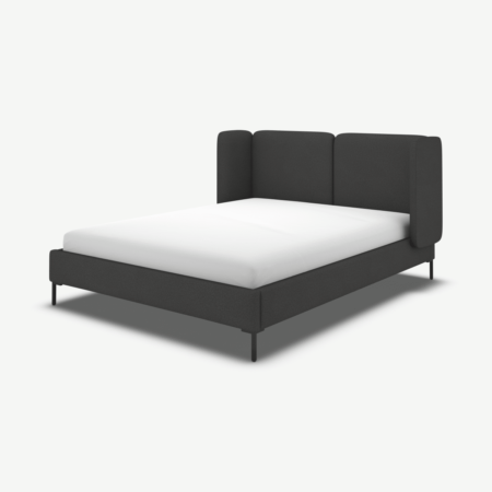 Ricola Double Bed, Etna Grey Wool with Black Legs