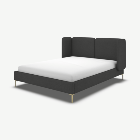 Ricola Double Bed, Etna Grey Wool with Brass Legs
