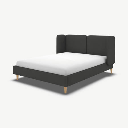 Ricola Double Bed, Etna Grey Wool with Oak Legs