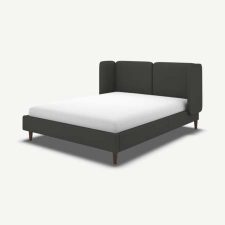 Ricola Double Bed, Etna Grey Wool with Walnut Stained Oak Legs