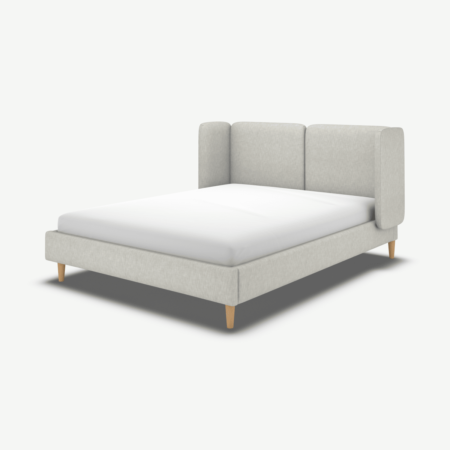 Ricola Double Bed, Ghost Grey Cotton with Oak Legs