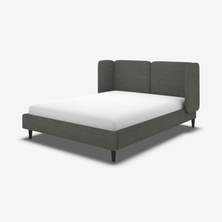 Ricola Double Bed, Granite Grey Boucle with Black Stained Oak Legs