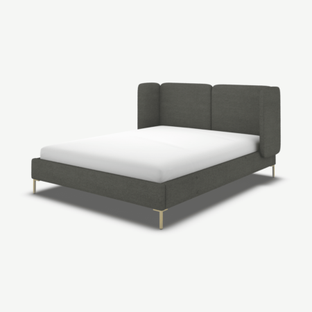 Ricola Double Bed, Granite Grey Boucle with Brass Legs