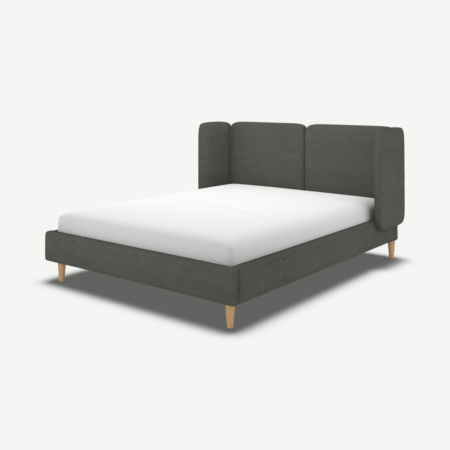 Ricola Double Bed, Granite Grey Boucle with Oak Legs