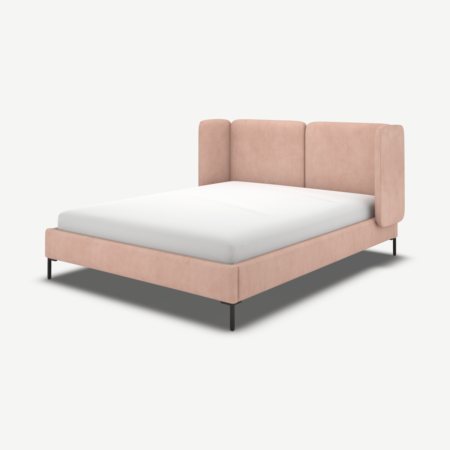 Ricola Double Bed, Heather Pink Velvet with Black Legs