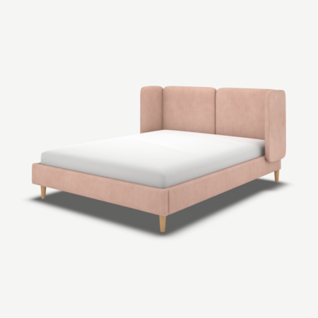 Ricola Double Bed, Heather Pink Velvet with Oak Legs