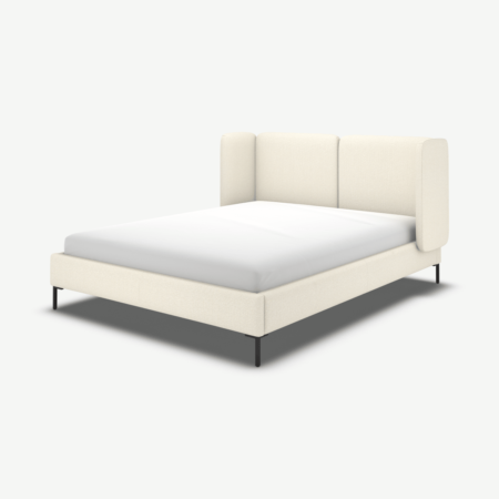 Ricola Double Bed, Ivory White Boucle with Black Legs