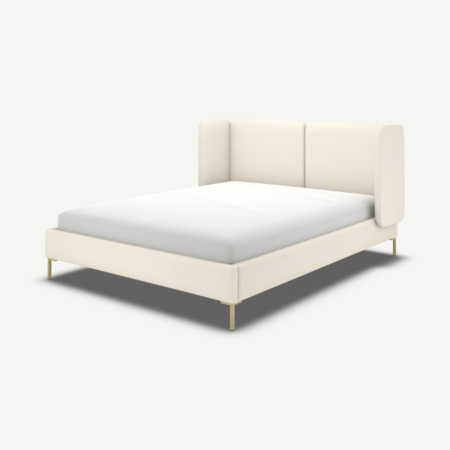 Ricola Double Bed, Ivory White Boucle with Brass Legs