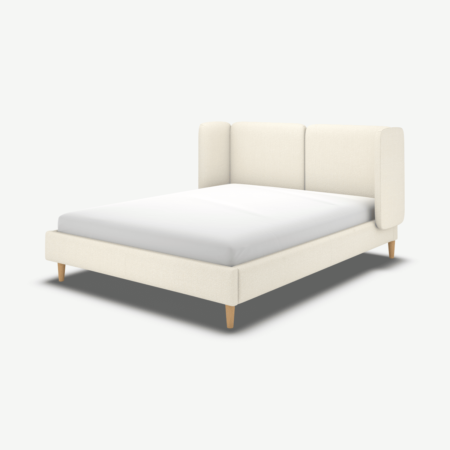 Ricola Double Bed, Ivory White Boucle with Oak Legs