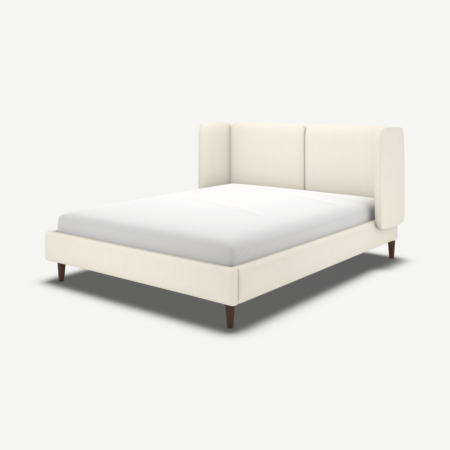 Ricola Double Bed, Ivory White Boucle with Walnut Stained Oak Legs