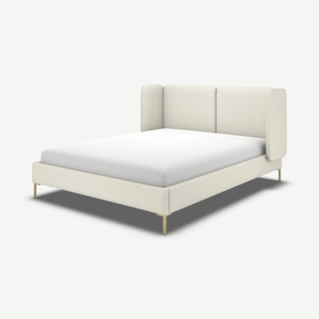 Ricola Double Bed, Putty Cotton with Brass Legs