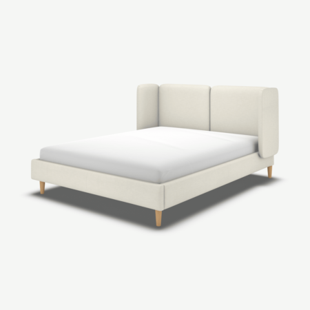 Ricola Double Bed, Putty Cotton with Oak Legs