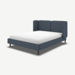 Ricola Double Bed, Shetland Navy Wool with Walnut Stained Oak Legs