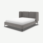 Ricola Double Bed, Steel Grey Velvet with Black Legs