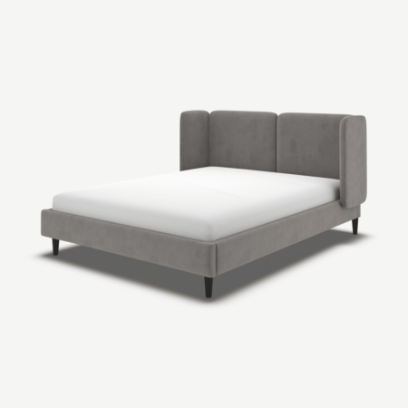 Ricola Double Bed, Steel Grey Velvet with Black Stained Oak Legs
