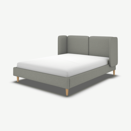 Ricola Double Bed, Wolf Grey Wool with Oak Legs