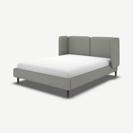 Ricola Double Bed, Wolf Grey Wool with Walnut Stained Oak Legs